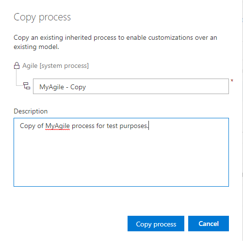 Screenshot of Create copy of process button selection
