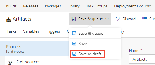 Screenshot that shows saving as draft.