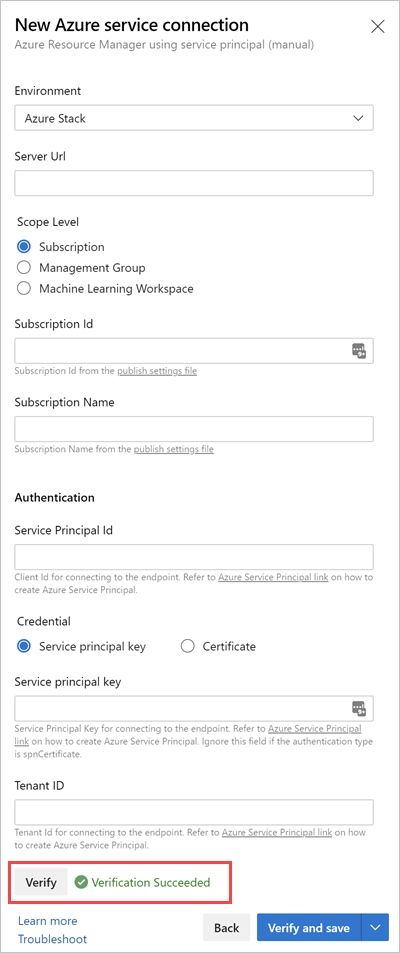 Create a service connection for Azure Stack Hub