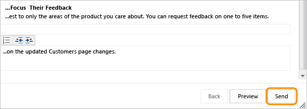 Send Button on Request Feedback form