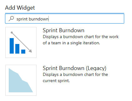 Add widget dialog, filter by sprint burndown