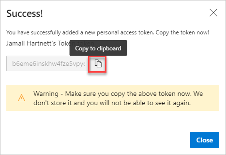 Copy the token to your clipboard