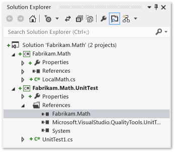Solution Explorer with Test and Class projects