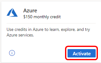 A screenshot of the Azure Monthly credit activation page.