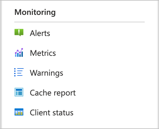 screenshot of the Monitoring menu on the left of the Azure portal interface for HPC Cache.