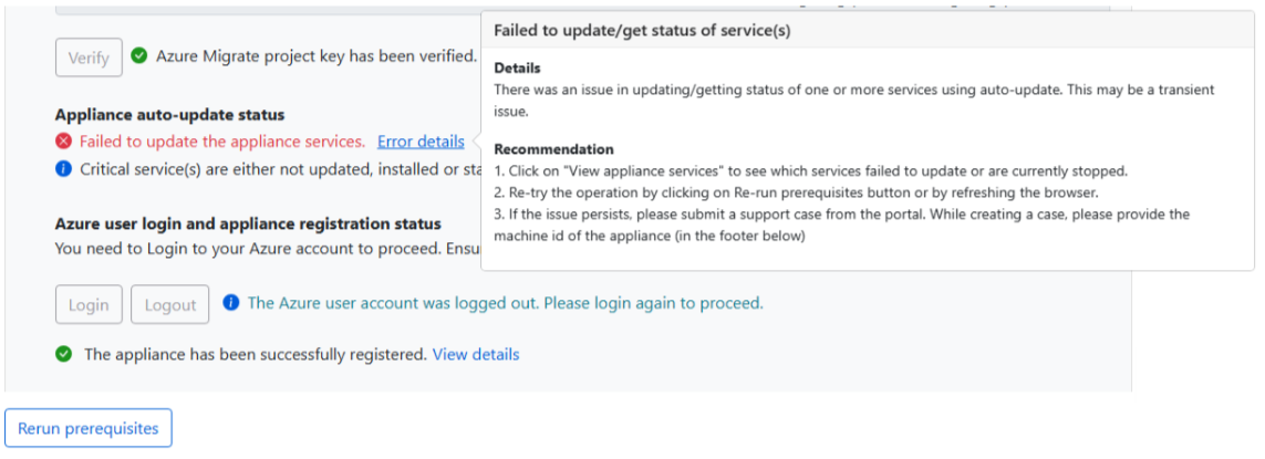 Screenshot des Fehlers beim Prozess für automatische Updates.