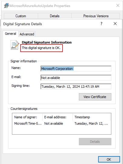 Screenshot der Registerkarte für die digitale Signatur.