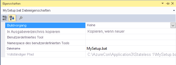 Visual Studio – Batchdatei für „CopyToOutput“ für „SetupEntryPoint“