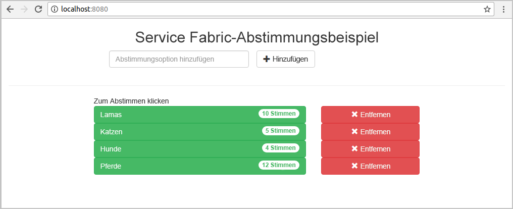 Azure Service Fabric-Beispiel „Voting“
