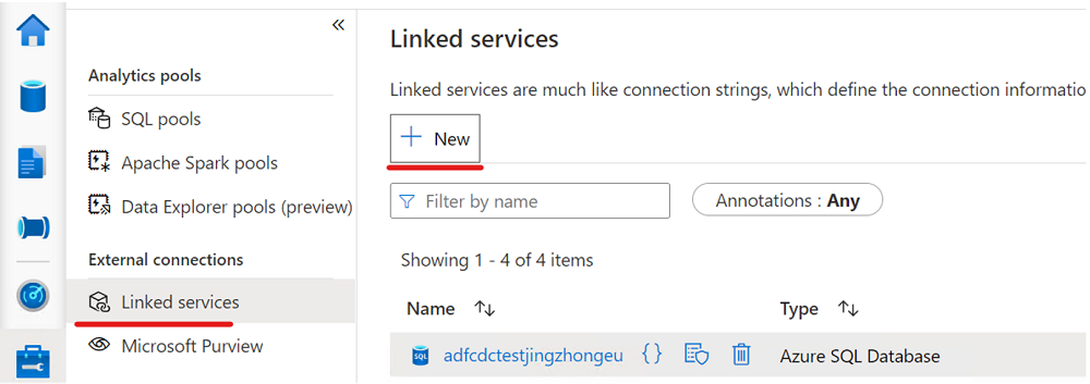 Screenshot: Neuer verknüpfter Dienst für Azure SQL-Datenbank, privater Endpunkt