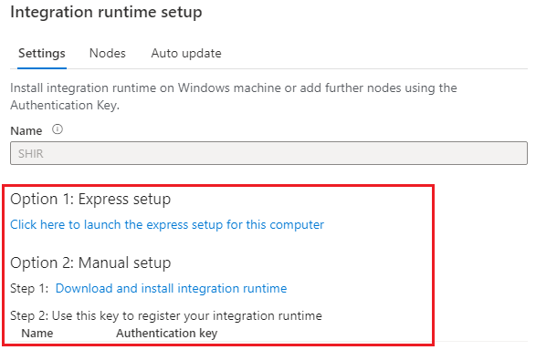 Screenshot: Herunterladen, Installieren und Registrieren der Integration Runtime.