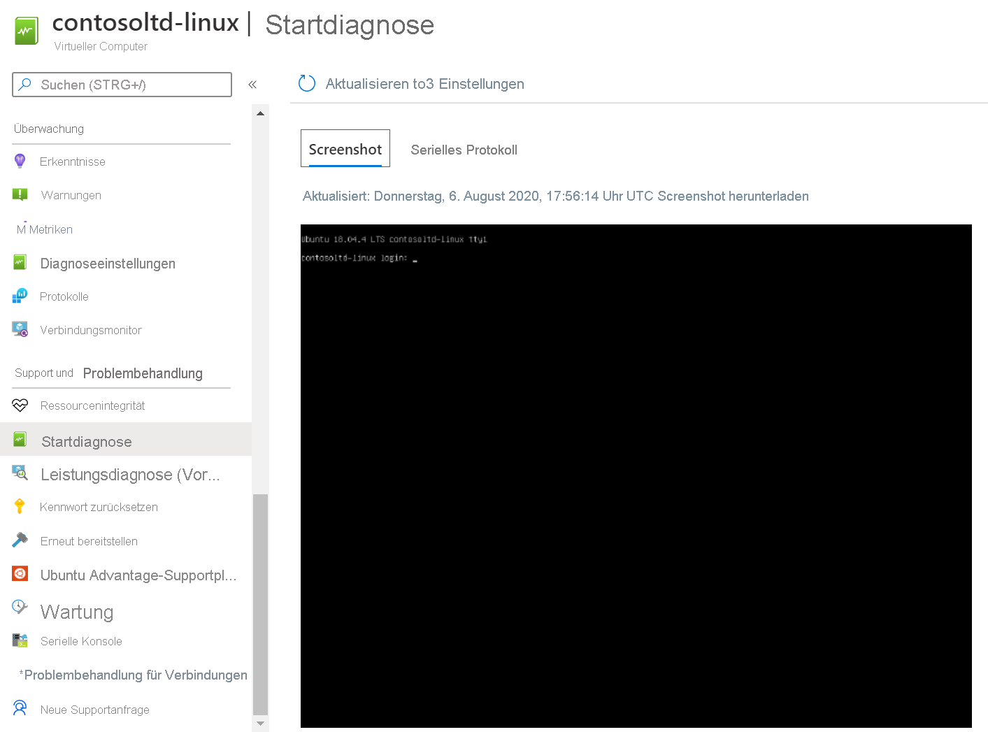 Screenshot der Linux-Startdiagnose