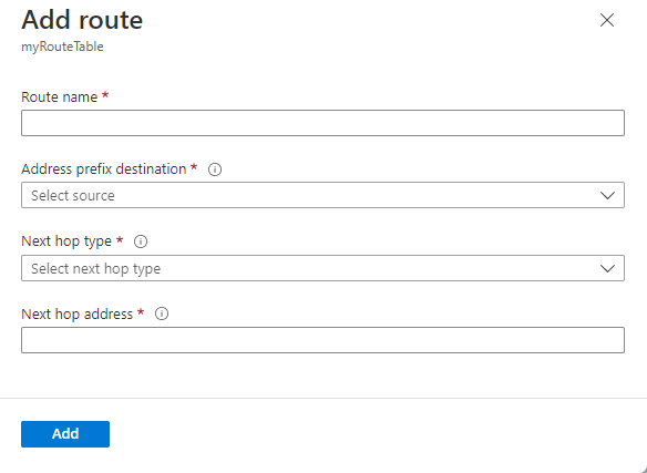 Screenshot der Seite „Hinzufügen einer Route“ für eine Routingtabelle.