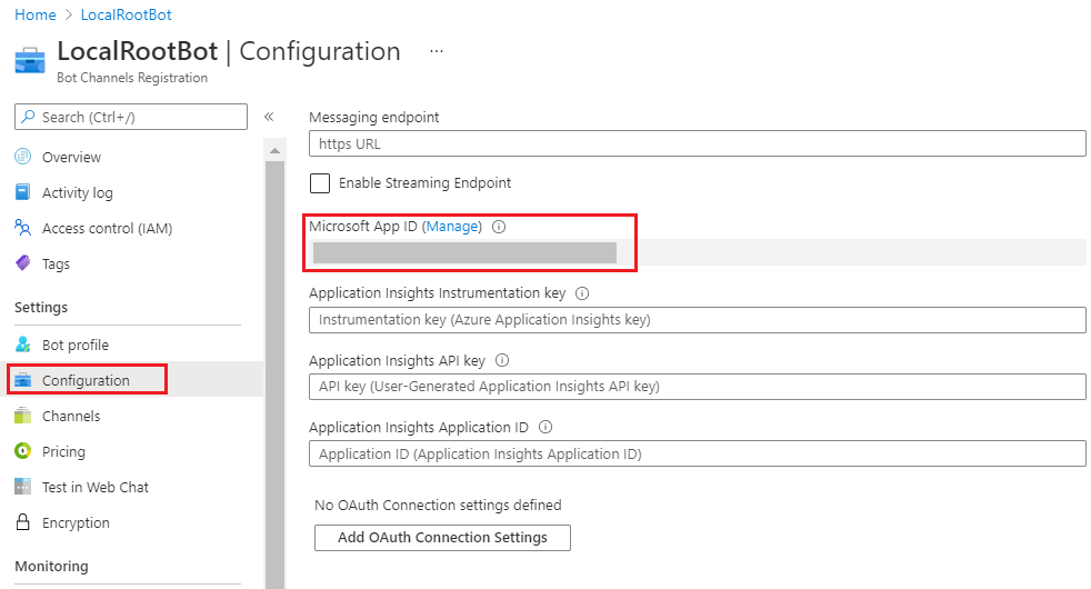 Get the app ID from the Configuration pane.
