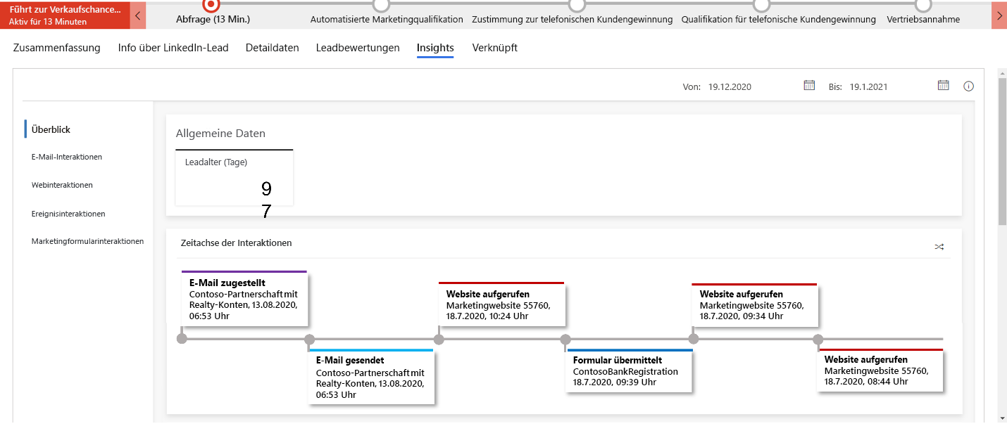 Screenshot eines Bildschirms für die Qualifizierung von Leads