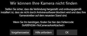 Windows kann Ihre Kamerameldung auf einem Windows-Gerät nicht finden.