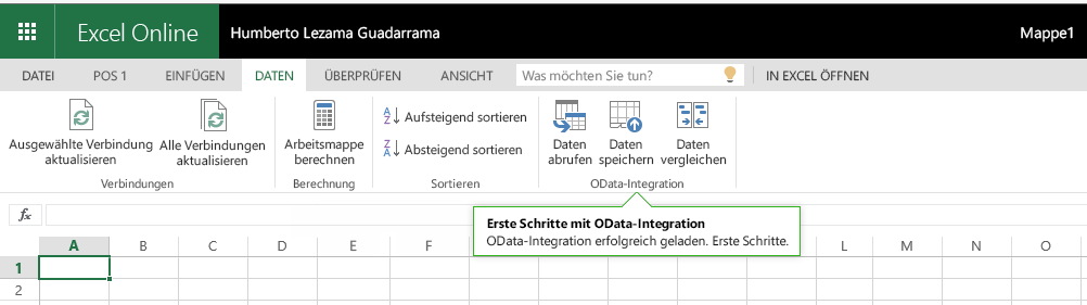Screenshot von Add-In-Befehlen in Excel im Web.