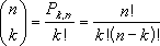 Screenshot einer Reihe von Kombinationen, bei denen zahl gleich n und die ausgewählte Zahl gleich k ist.
