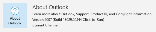 Screenshot, der das ausgewählte Symbol „Info zu Outlook“ auf der Office-Kontoseite zeigt.