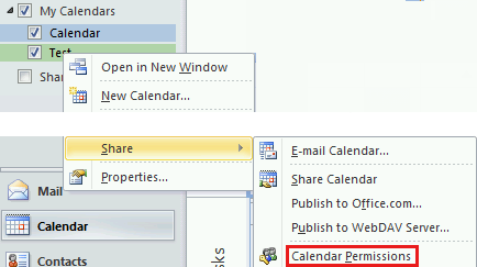 Screenshot, der die Option „Kalenderberechtigungen“ zeigt.