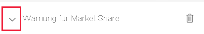 Screenshot showing the window for managing alerts. Next to the Alert for Market Share alert, the arrow is called out.