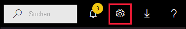 Screenshot showing the Power BI menu bar. The Search box and a few icon buttons are visible. The gear icon is called out.