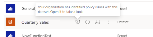 Screenshot of policy tip badge on dataset in lists.