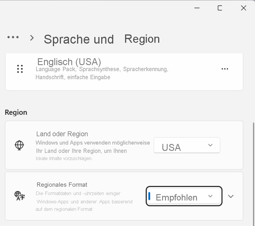 Screenshot showing additional date, time, and regional settings.