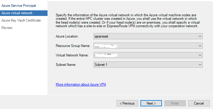 Screenshot shows the Azure virtual network page, Next is highlighted.
