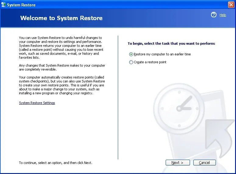 Screenshot: Seite „Willkommen“ der Systemwiederherstellung.