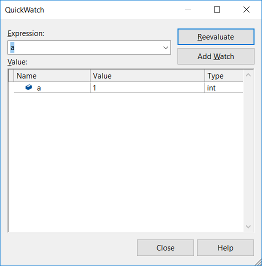 Screenshot of QuickWatch variable.