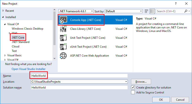 Screenshot: .NET Core-App-Vorlage