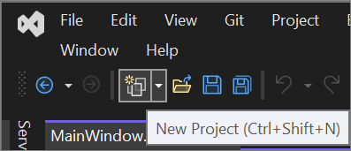 Screenshot of the New Project button in Visual Studio 2022.