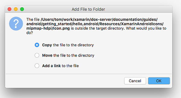 Copy the file to the directory dialog