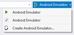 Create Android Emulator dropdown