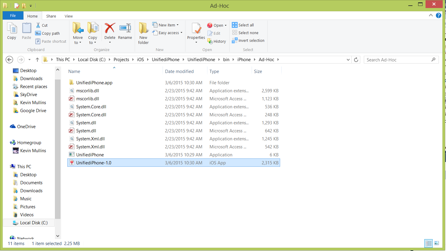 The IPA in the file explorer