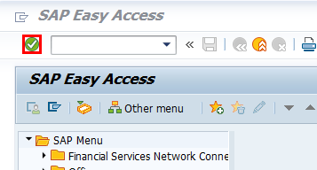 Screenshot des SAP Easy Access-Fensters mit ausgewähltem Kontrollkästchen neben dem Transaktionscodefeld.