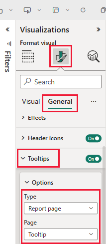Screenshot shows the Tooltips options for a visualization.