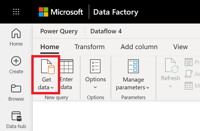 Screenshot: Power Query-Arbeitsbereich mit der hervorgehobenen Option „Daten abrufen“