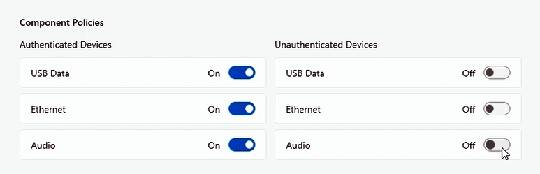 Screenshot: Deaktivierte Ports für nicht authentifizierte Geräte
