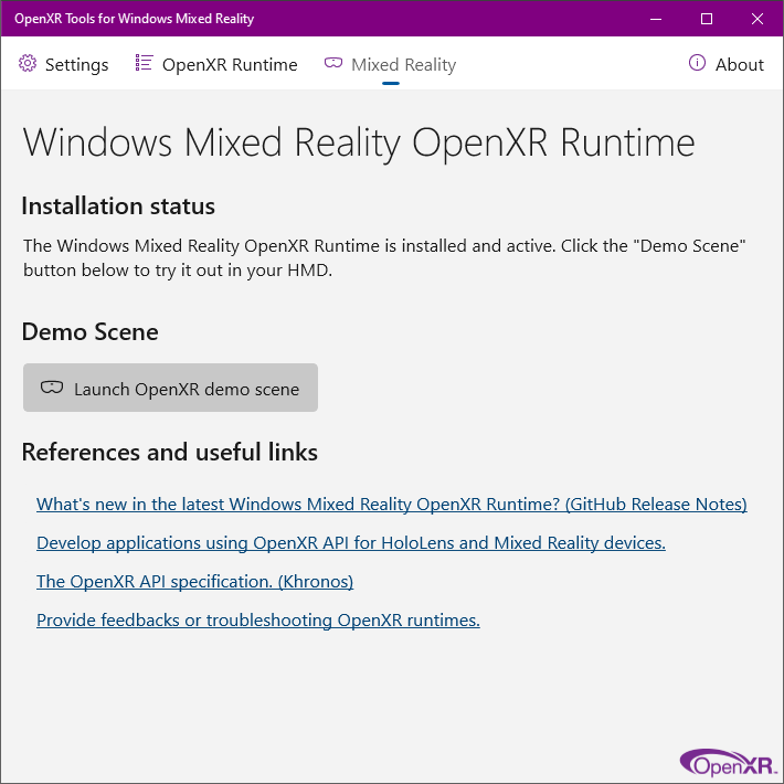 OpenXR-Tools für Windows Mixed Reality-App