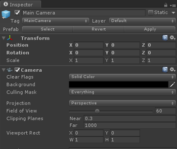 Camera in the Inspector pane in Unity