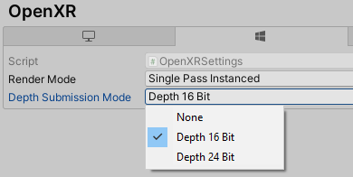 OpenXR depth settings