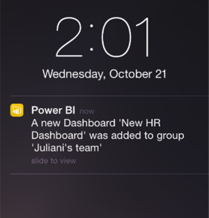 Screenshot eines Dashboards mit einer Benachrichtigung auf einem iPhone
