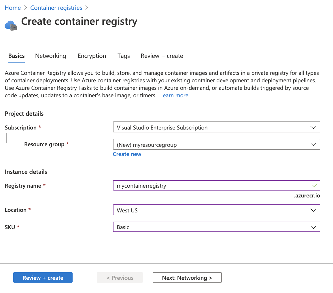 Erstellen einer Containerregistrierung im Portal