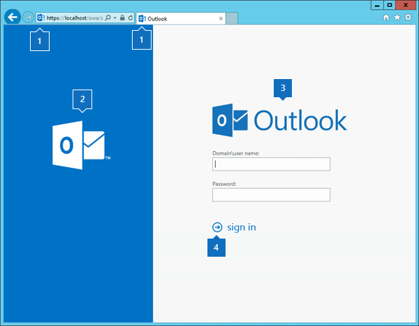 Outlook auf der Webanmeldungsseite mit Elementaufrufen.