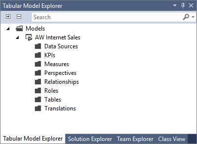 Screenshot des Dialogfelds Tabular Model Explorer