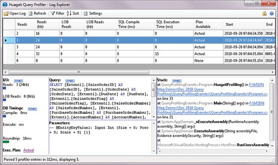 image: The Huagati Entity Framework Query Profiler UI