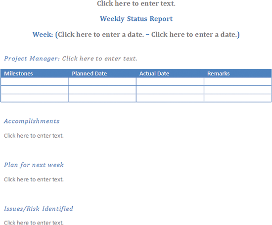 Figure 2 Weekly Status Report Template