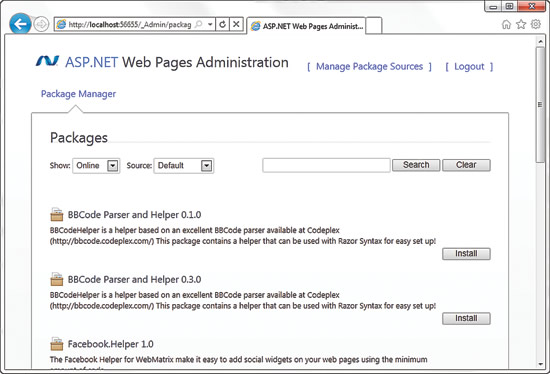image: ASP.NET Web Pages Administration Package Manager